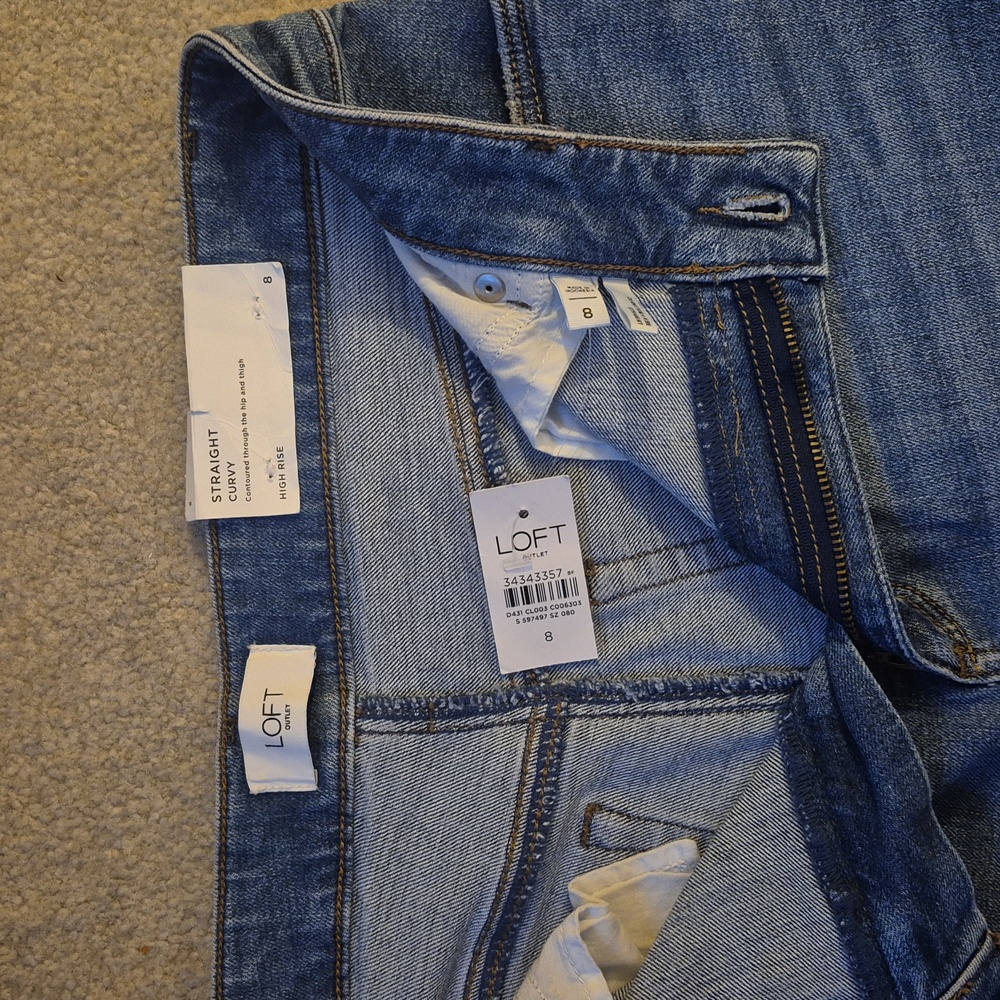 LOFT Medium Blue Straight Curvy High-Rise Jeans - Picture 3 of 10